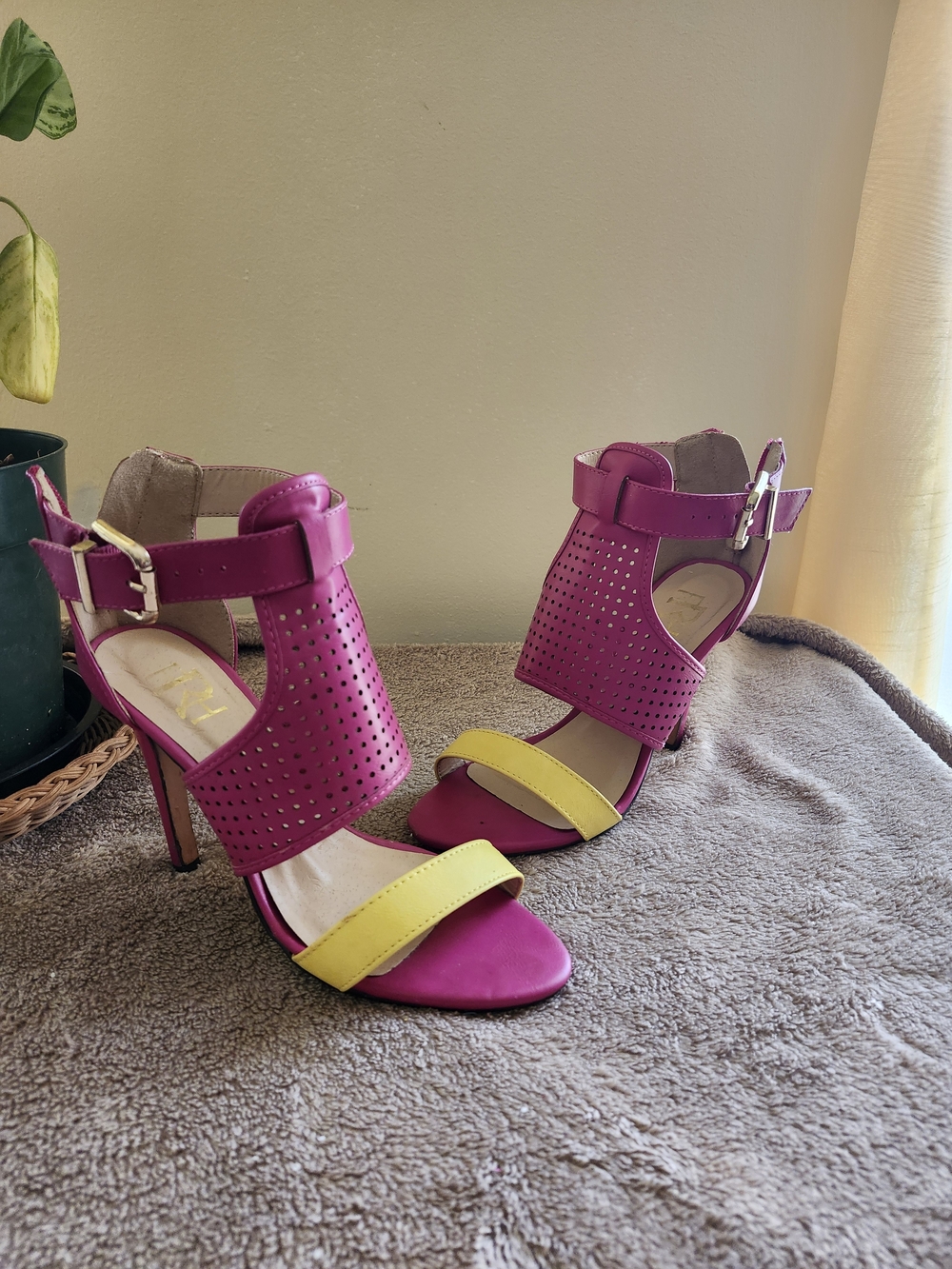 Fahrenheit Magenta and Yellow High Heel Sandals